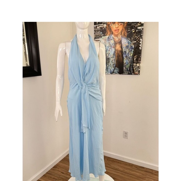 REISS AMBER HALTER NECK TIE DETAIL SILKY BLUE MIDI DRESS Size 6 NWT - Picture 10 of 11